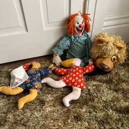 Vintage Mattel Bozo The Clown & Larry Lion, Plus Pair Of Handmade Dolls (Up2)