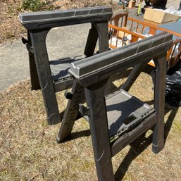 Pair Of Black Collapsible Plastic Saw Horses (garage/in Use As Table)