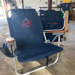 Pair Of Tommy Bahama Beach Chairs With Pillow And Storage Pockets - Backpack Carry Straps (garage)