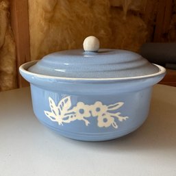 Pretty Pale Blue Cameo Ware By Harker Lidded Dish With Butterfly And Flowers (Basement)