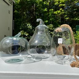 Trio Of Decorative Glass Decor, Apple, Pear, And Hanging Glass