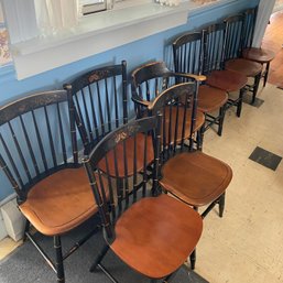 Wow! Set Of 9 Sturdy L. Hitchcock Chairs, W/ 8 Narrow, Black Spindle Back Chairs  1 Armchair (Kitchen)