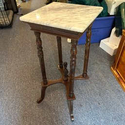 Vintage Marble Top Side Table, Needs Repaired Leg (attic Right)
