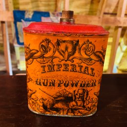 Vintage Orange Metal Can Of Imperial Gun Powder - Some Powder In Can! (Garage, Top Floor)