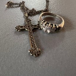 Sterling Cross Necklace And Ring (garage)
