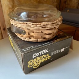 Pyrex 'Baker In A Basket' 2 Qt. Covered Round Casserole With Basket In Original Box (Basement)