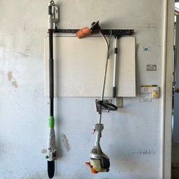 Mixed Lot Of Power Yard Tools Including Pole Saw And Weed Whacker (Garage Left)