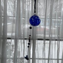 Whimsical Hanging Decor Felt Bird Glass Cobalt Blue Globe (Living Room)
