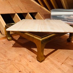 Brass Tone Coffee Table With Marble Top (Attic)