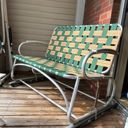 Vintage Mid Century Modern Webbed Glider, Aluminum Webbed Patio Glider, Green & Yellow (deck) - See Notes