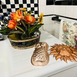 Faux Flowers In A Basket, Pineapple Mold And Sun Decor (Kitchen)