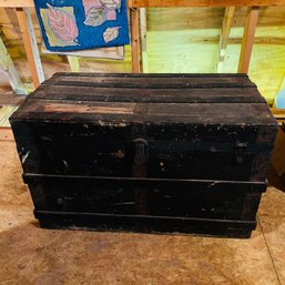 Large Vintage Black Wooden Trunk (Garage, Top Floor)