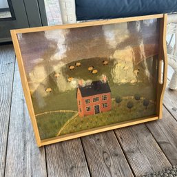 Bartelt Handmade Serving Tray With Farmhouse And Sheep Scene (Porch)