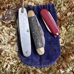 Trio Of Vintage Pocket Knives/Utility Tools In Bag (Up2)