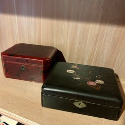 Pair Of Vintage Japanese Lacquered Wooden Boxes (BSMT)