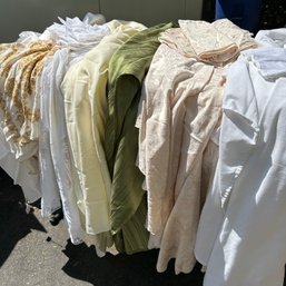 Large Lot Of Vintage And Modern Tablecloths, Various Sizes, Some Napkins, Lace, Damask, Linen