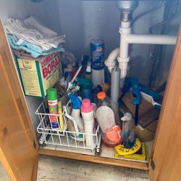 Kitchen Cabinet With Mixed Lot Of Cleaning Products, Flashlights & More (Kitchen)