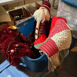 Holiday Decor: Tall Santa, Garland And Tree Skirt (*68906* Garage)