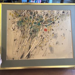 Original Calvin J Libby Painting, Abstract Birch Trees, In Gold Frame, No Glass (Garage Center)