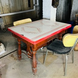 Vintage Enamel Top Table With Two Chairs (Basement)