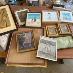 Mixed Lot Of Smaller Framed Art Pieces (garage Under Table)