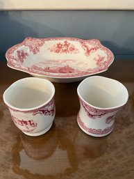 Vintage Red Willow Johnson Bros Serv Ing Bowl & 2 Cups (Dining Room)