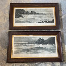 Two Pieces Framed Prints By Reginald Smith RBA South And North Devon Coast In Wood Frames (Basement)