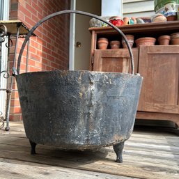 WOW Extra Large Vintage, Possibly Antique, 3 Legged Cast Iron Cauldron, Currently In Use As Deck Planter (deck