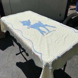 Vintage Chenille Baby Blanket, Blue And Pink Deer Baby Blanket