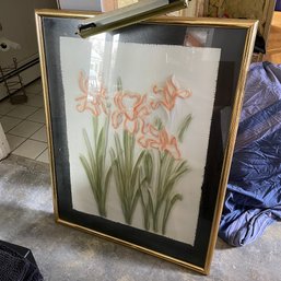 Large Vintage Gold Framed 3D Daffodil Piece With Picture Lamp (Basement)