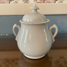 Vintage White IronStone Two Handled Large Sugar Bowl (Dining Room)