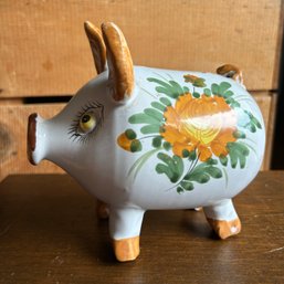 Vintage Ceramic Hand Painted Piggy Bank, Made In Italy, 1960s
