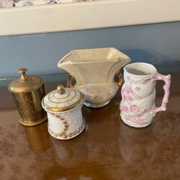 Adorable Vintage Lot Of Jars & Vases Mother Of Pearl Inlay Top (Dining Room)