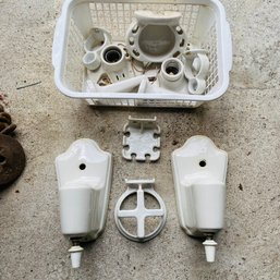 Assorted Porcelain Bathroom Accessories And Light Sockets (Loc: Left Table)
