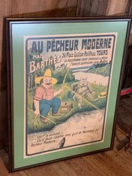 Vintage French Fishing Poster In Frame 38'x30' (barn)