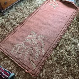Vintage Pink Palm Tree Rug, Approx. 37' X 85' (Up2)