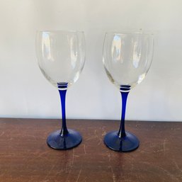Set Of Two Wine Glasses With Cobalt Blue Stems (PM)