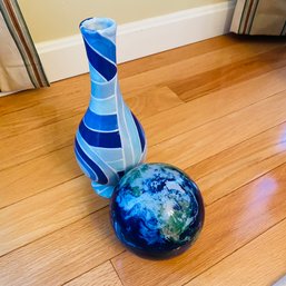 Decorative Blue Vase With Earth Orb (Dining Room)