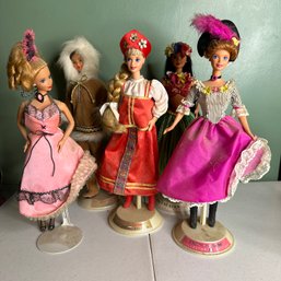Five Assorted Barbies Incl. Polynesian Barbie, Arctic Barbie, & French Barbie (LR)