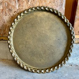Vintage Round Brass Etched Table Top Or Wall Hanging - No Base - 2' Diameter (garage 1)