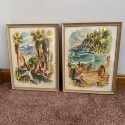 Vintage Framed Signed Art By L. Macouillard - Hawaii And Southern California (BT)