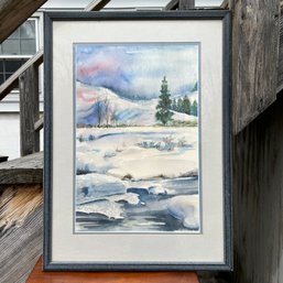 Artist Signed Snowy Landscape Watercolor By Joanne Littlefield