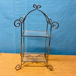Brass And Glass 2 Shelf Stand With Scroll Design (Basement)