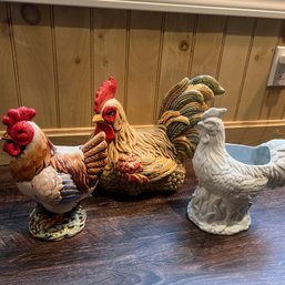 Trio Of Ceramic Rooster Figures (#68957 Porch)