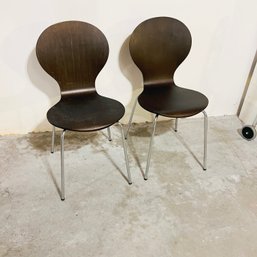 Pair Of Vintage Wood And Chrome Stacking Chairs (Basement)