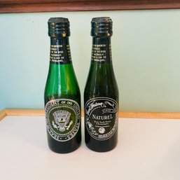 2 Small Green Bottles With Presidential Seal Of USA Of Naturel Champagne (lR)