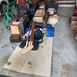 Garage Picker's Lot: Area Rug, Luggage And Bags, Books, Decor, Glassware, Curtains, Etc.