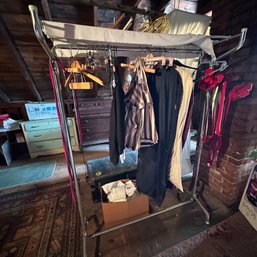 Vintage Metal Clothing Rack With Contents (Attic)