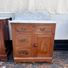 Antique Marble Top Dresser Sideboard With Marble Backsplash (garage)
