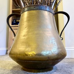 Large Hammered Brass Tone Bucket With Faux Branches (BSMT)